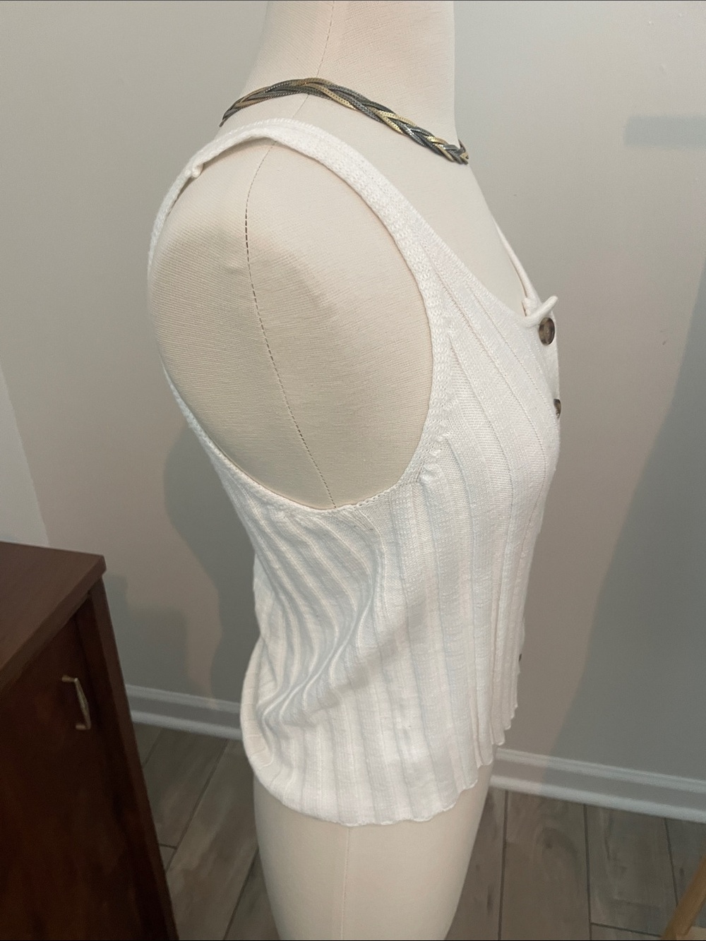 LOFT White Ribbed Button-Front Tank - Picture 2 of 4
